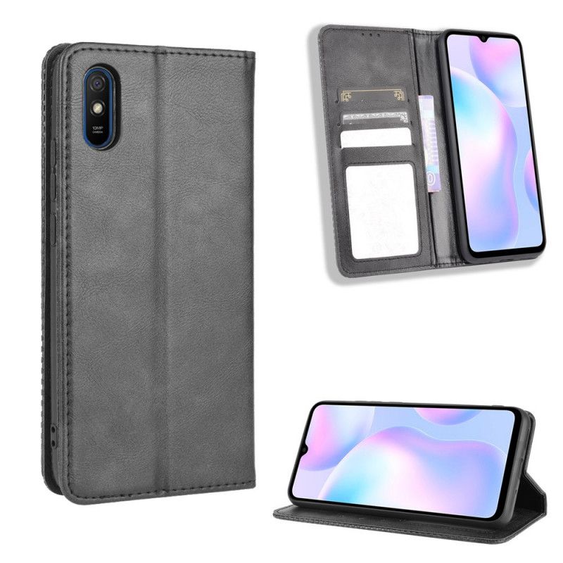 Folio-fodral Xiaomi Redmi 9A Svart Stiliserad Vintage Lädereffekt