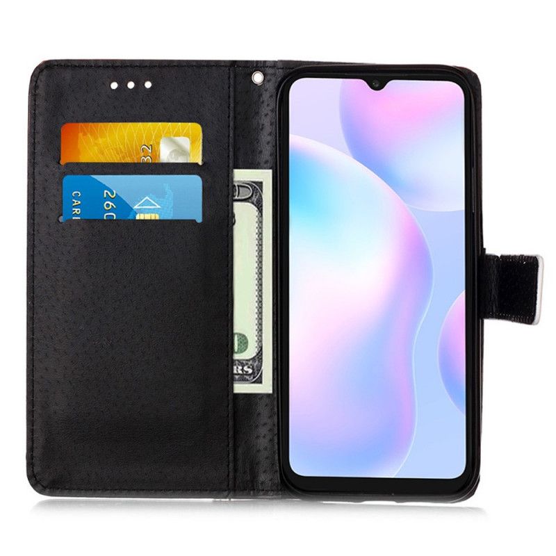 Läderfodral Xiaomi Redmi 9A Mobilskal Månbelyst Katt Med Rem
