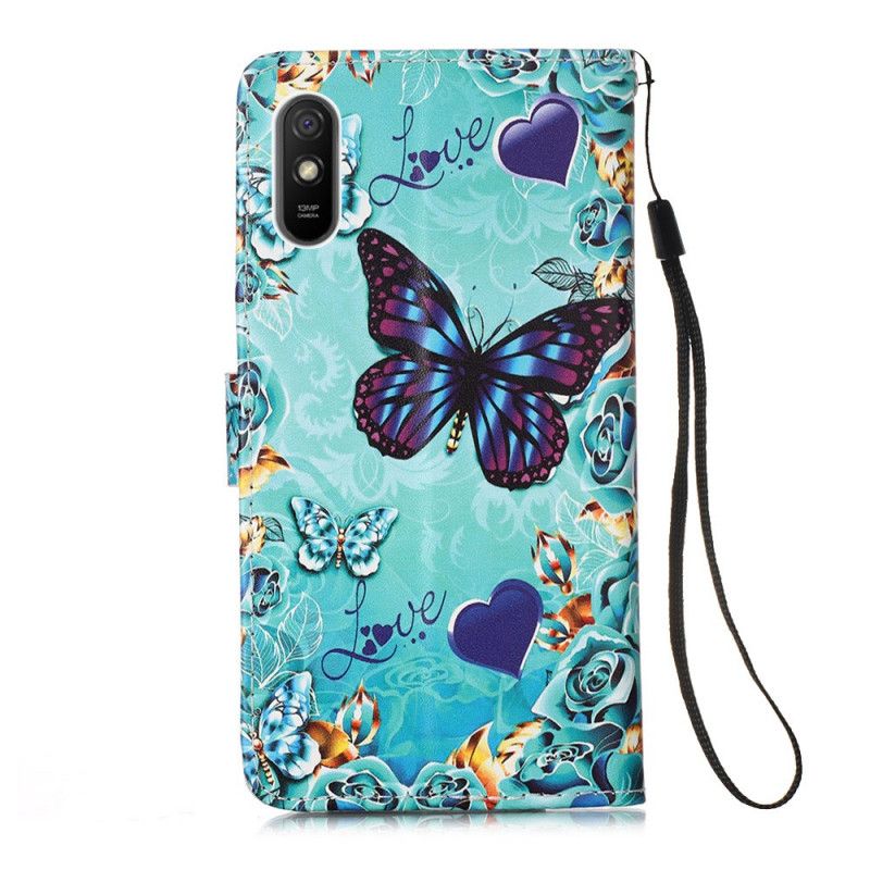 Skyddsfodral Xiaomi Redmi 9A Älskar Fjärilar Med Rem
