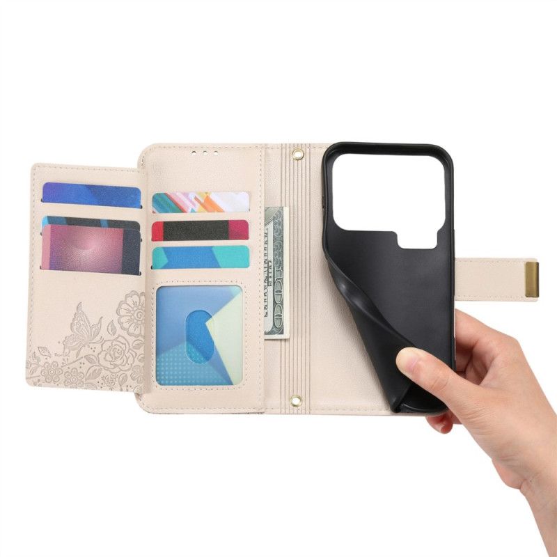 Läderfodral Xiaomi 17 Pro Telefonfodral Blom- Och Lövmönster