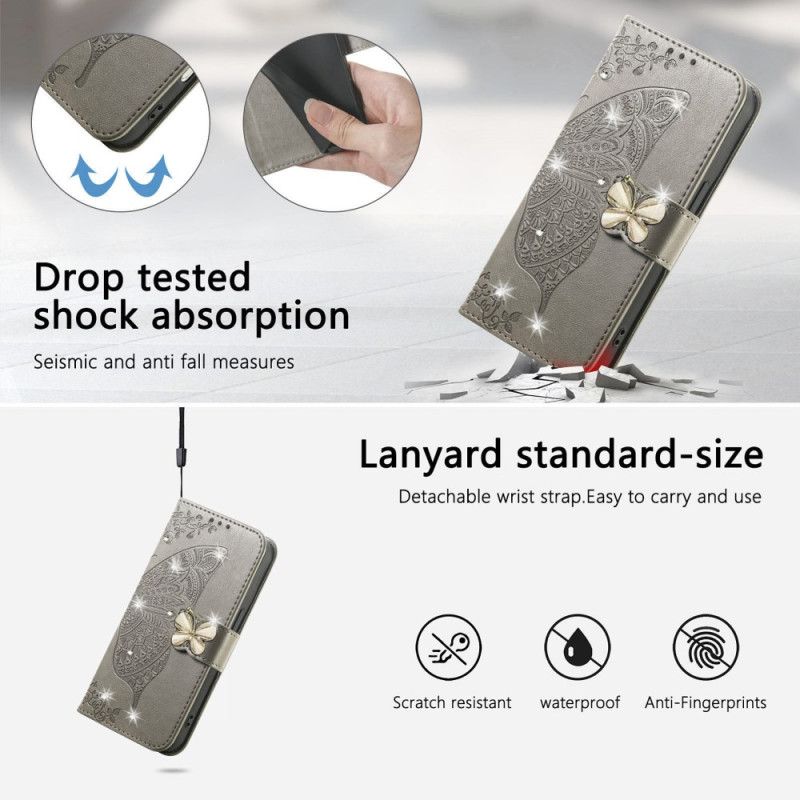 Läderskal Fodral Xiaomi 17 Pro 3d-fjäril Och Strass