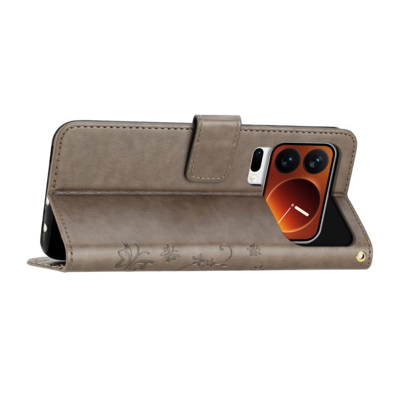 Läderskal Fodral Xiaomi 17 Pro Fjärilar Och Blommor