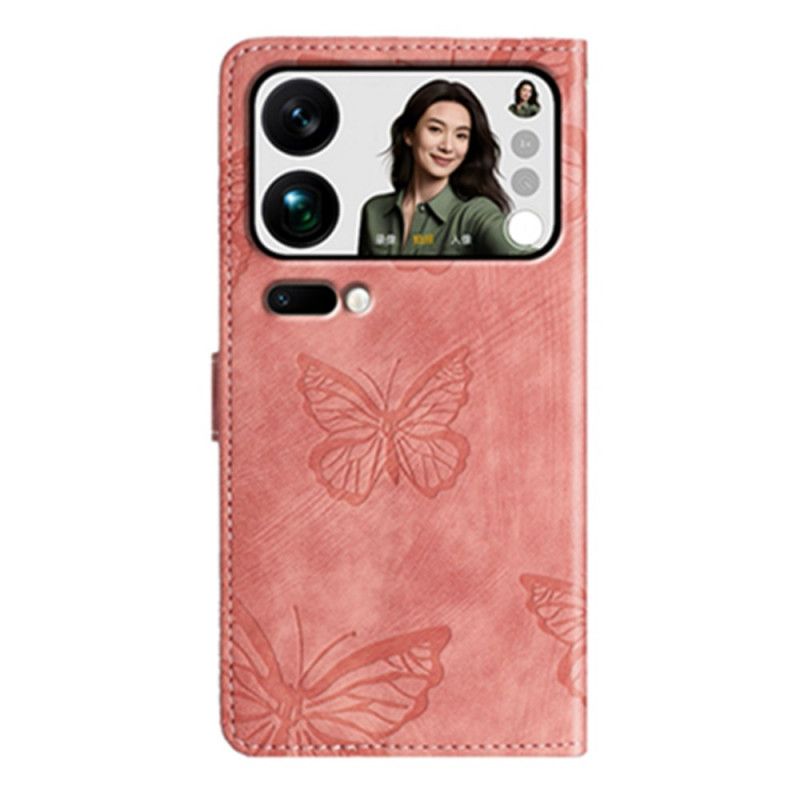 Skyddsfodral Xiaomi 17 Pro Fjärilsdesign Med Mockaeffekt