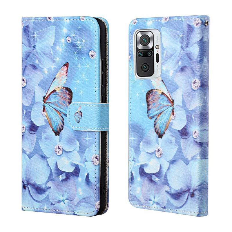 Fodral för Xiaomi Redmi Note 10 Pro Diamantfjärilar Med Rem