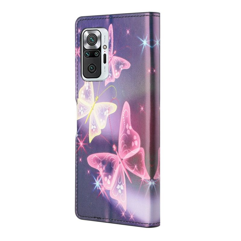 Läderfodral Xiaomi Redmi Note 10 Pro Svart Mobilskal Fjärilar Och Blommor