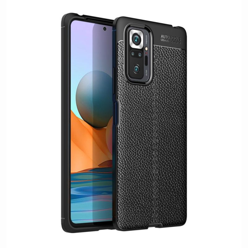 Skal Xiaomi Redmi Note 10 Pro Svart Mobilskal Lychéläder Med Dubbla Linjer