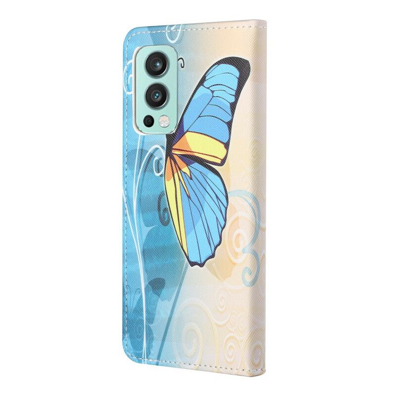 Fodral Oneplus Nord 2 5g Blå Och Gul Fjäril