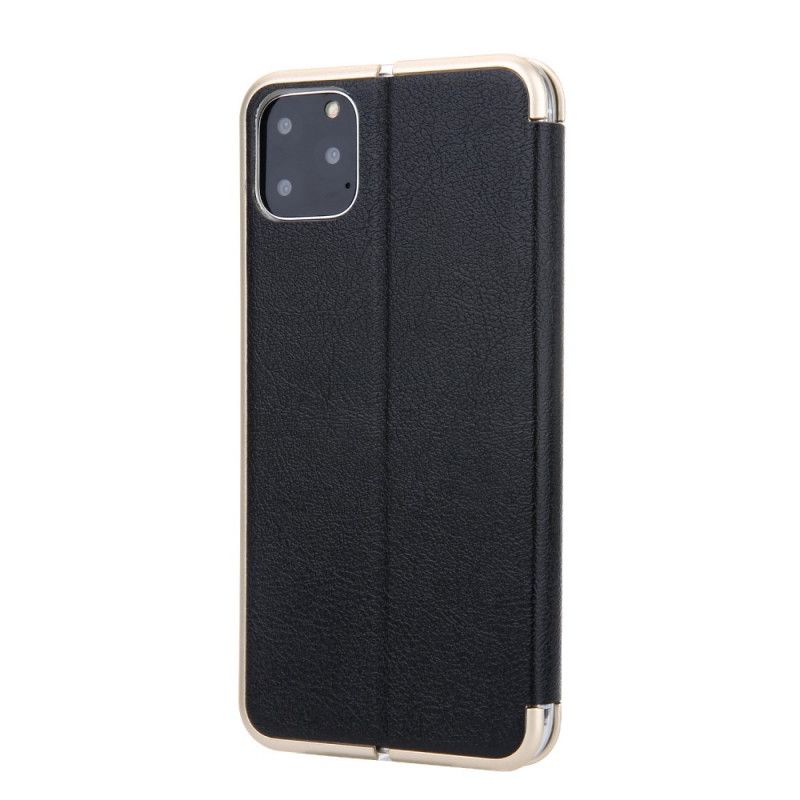 Folio-fodral iPhone 11 Pro Svart Cmai Konstläder 2 Metalliska Kanter