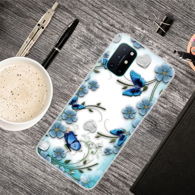 Skal OnePlus 8T Mobilskal Genomskinliga Retro Fjärilar Och Blommor