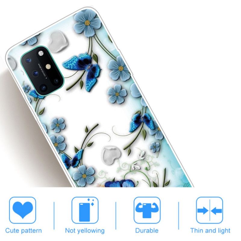 Skal OnePlus 8T Mobilskal Genomskinliga Retro Fjärilar Och Blommor