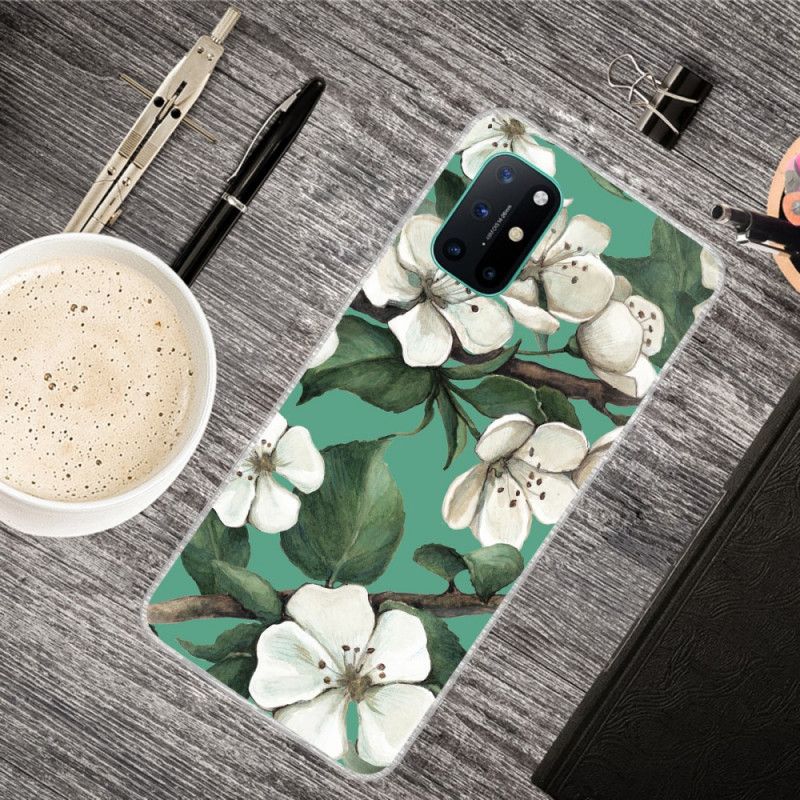 Skal OnePlus 8T Mobilskal Målade Vita Blommor