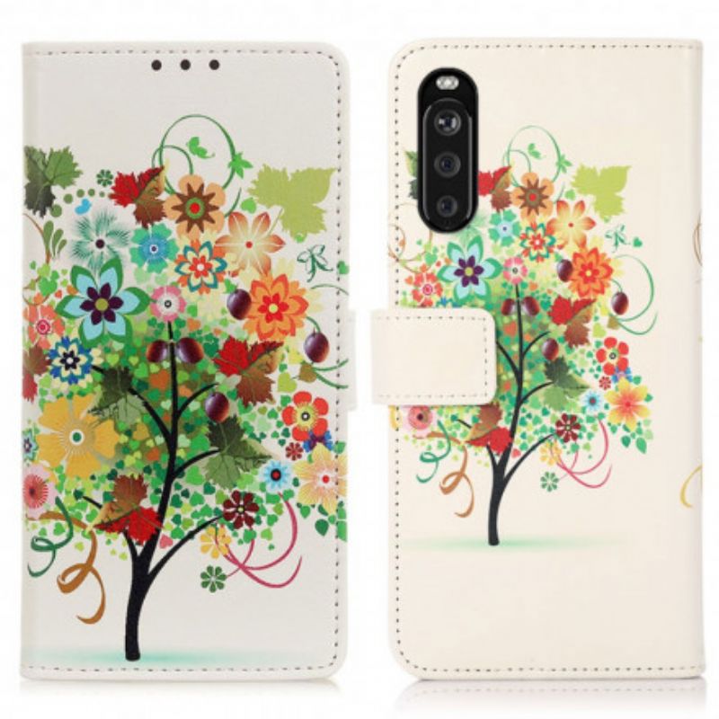 Läderfodral Sony Xperia 10 Iii Telefonfodral Blommande Träd