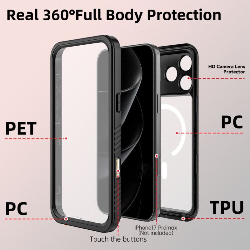 Skal För iPhone 17 Pro Max Transparent Magsafe-kompatibel Vattentät Ip68
