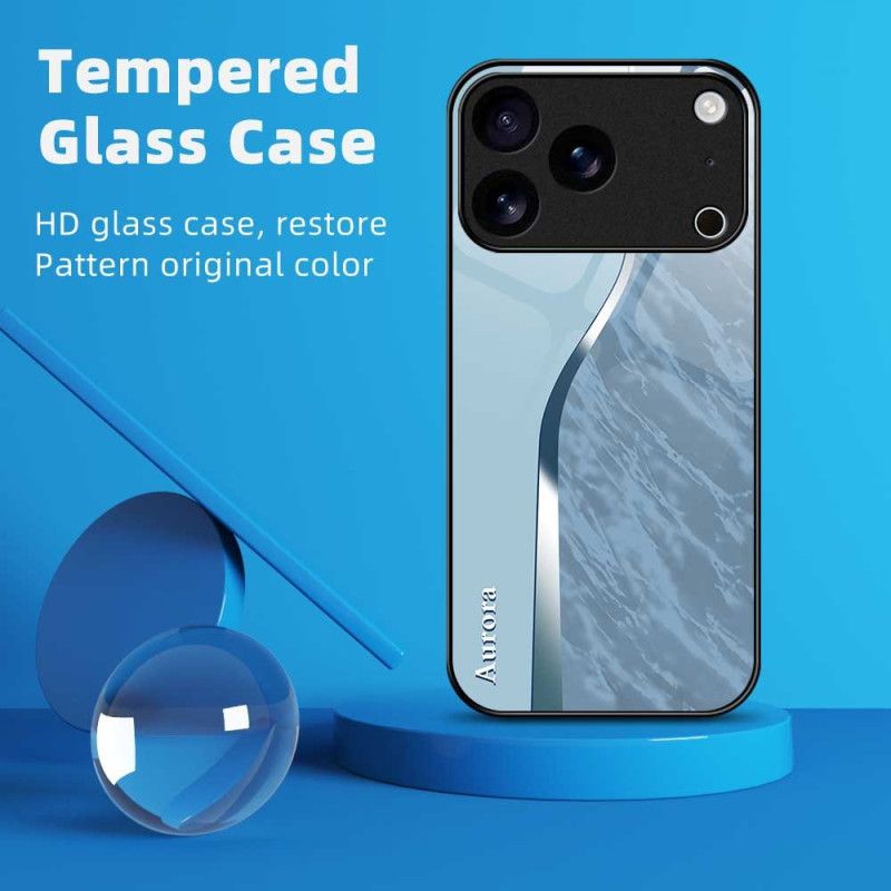 Skal iPhone 17 Pro Max Telefonfodral Härdat Glas Med Ljusblå Design
