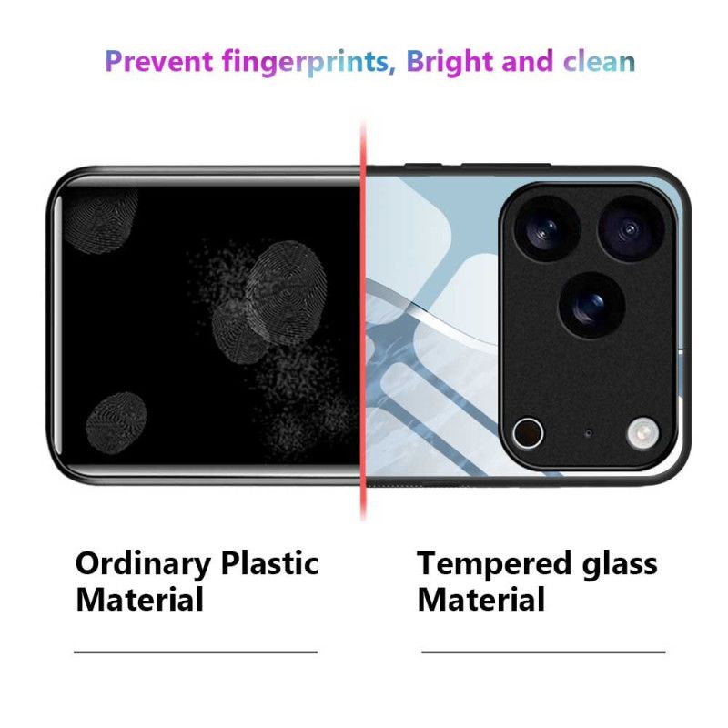 Skal iPhone 17 Pro Max Telefonfodral Härdat Glas Med Ljusblå Design