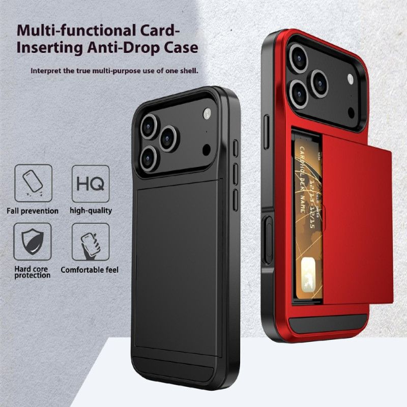Skal iPhone 17 Pro Max Telefonfodral Skjutbart Korthållare