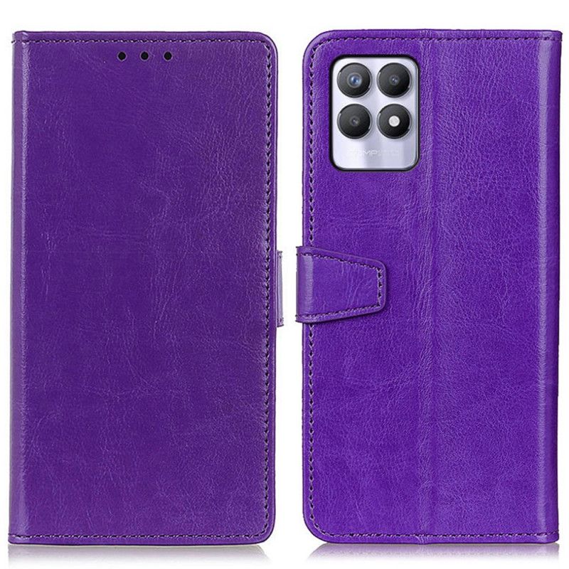 Läderfodral Realme 8i Telefonfodral Enkel Glänsande Lädereffekt