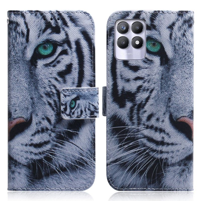 Läderfodral Realme 8i Telefonfodral Tiger Face