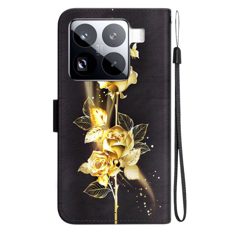 Fodral För Xiaomi 15 Pro Guldfärgade Fjärilar Och Rosa