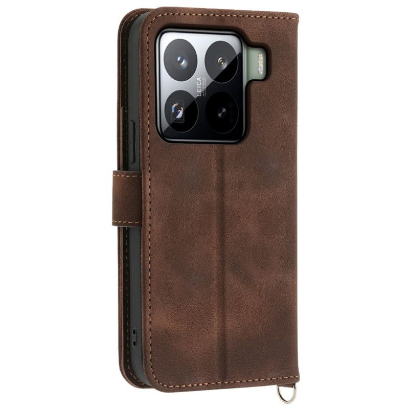 Fodral Xiaomi 15 Pro Blommönster Med Mockaeffekt Rem Och Axelrem