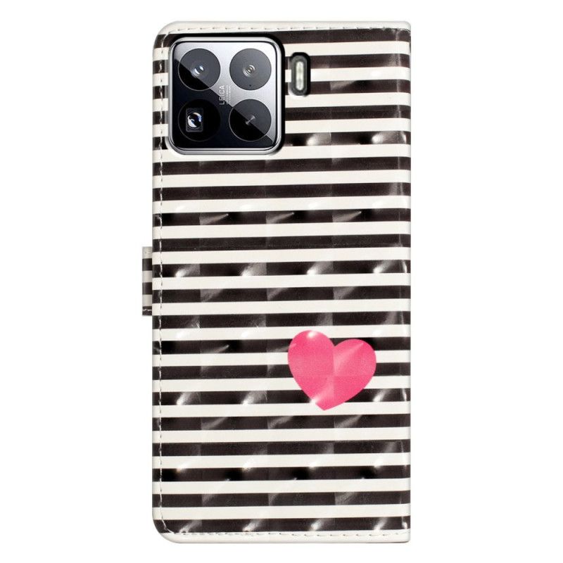 Läderfodral Xiaomi 15 Pro Telefonfodral 3d-ränder Och Hjärtan