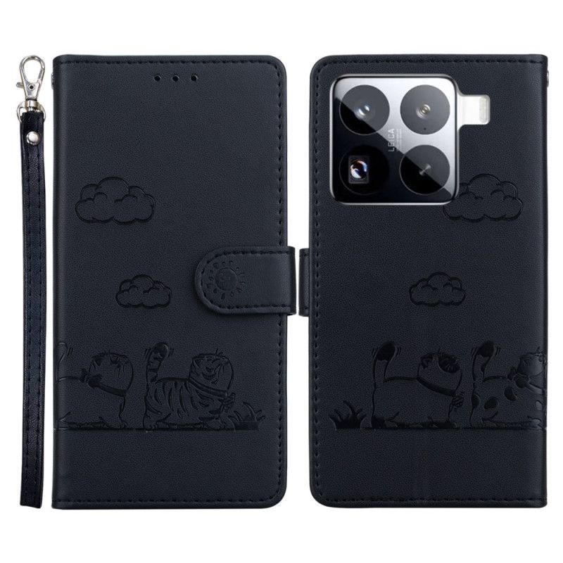 Läderfodral Xiaomi 15 Pro Telefonfodral Rfid-blockerande Kattmotiv