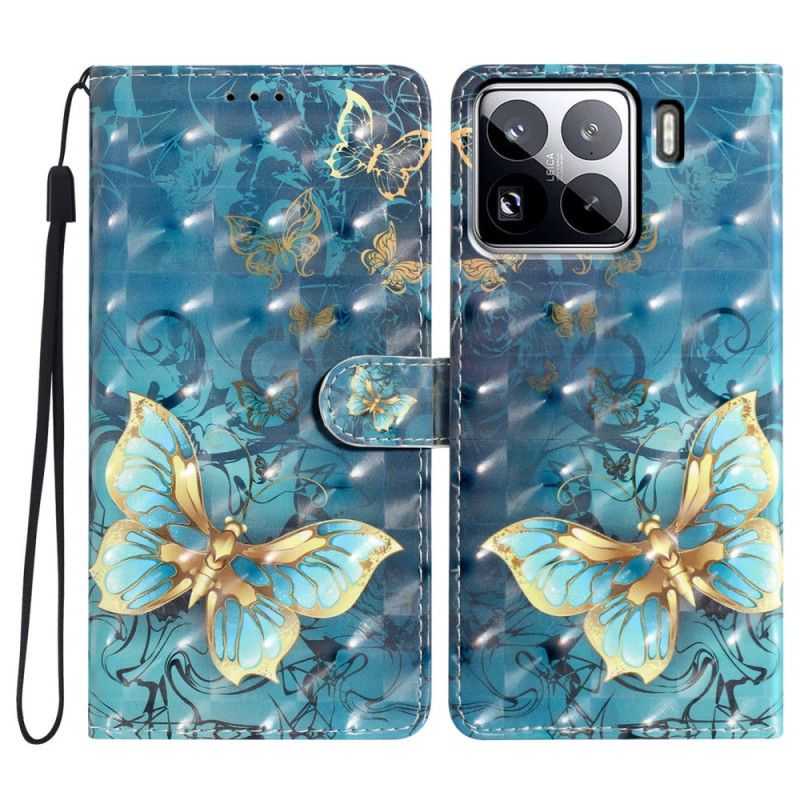 Läderskal Fodral Xiaomi 15 Pro 3d-fjärilar