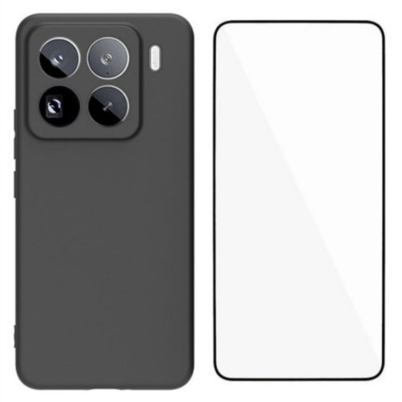 Skal Xiaomi 15 Pro Matt Silikon Med Skärmskydd I Härdat Glas