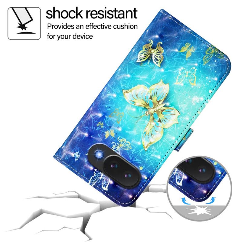 Läderskal Fodral Google Pixel 10a Gyllene Fjärilar