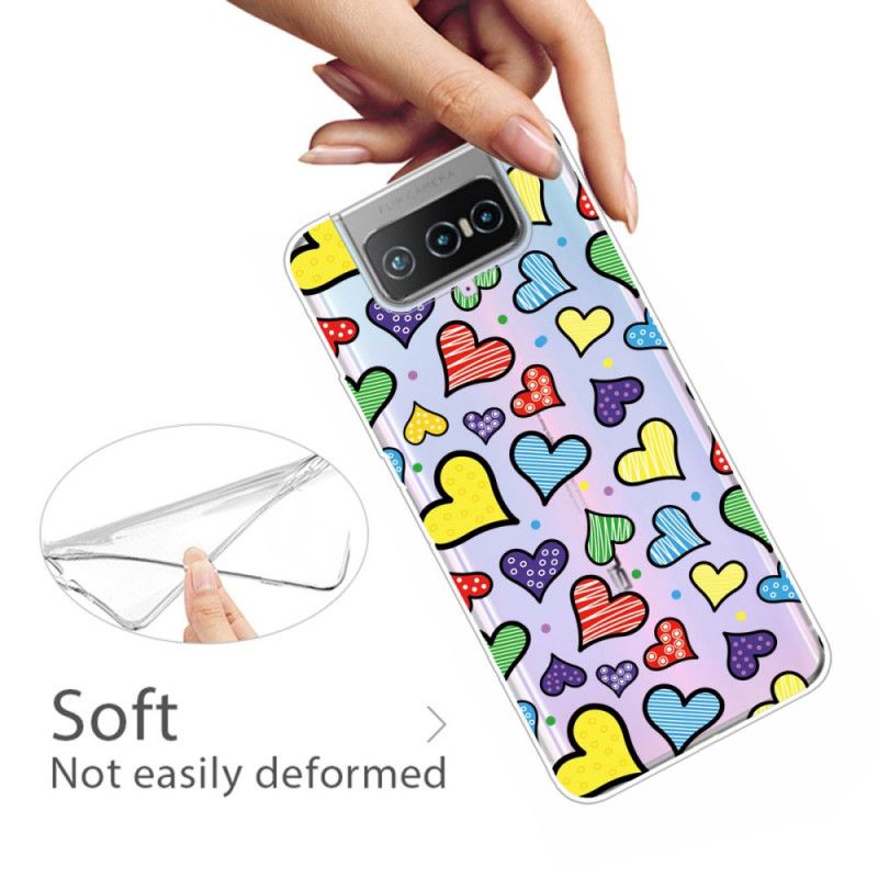 Skal Asus Zenfone 7 / 7 Pro Mångfärgade Hjärtan