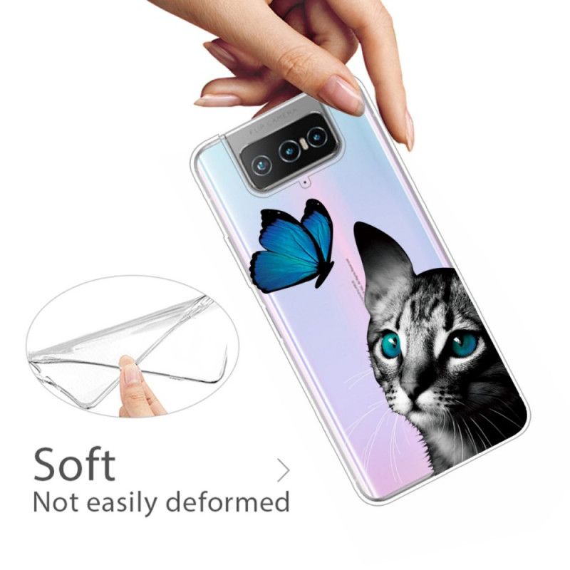 Skal för Asus Zenfone 7 / 7 Pro Katt Och Fjäril