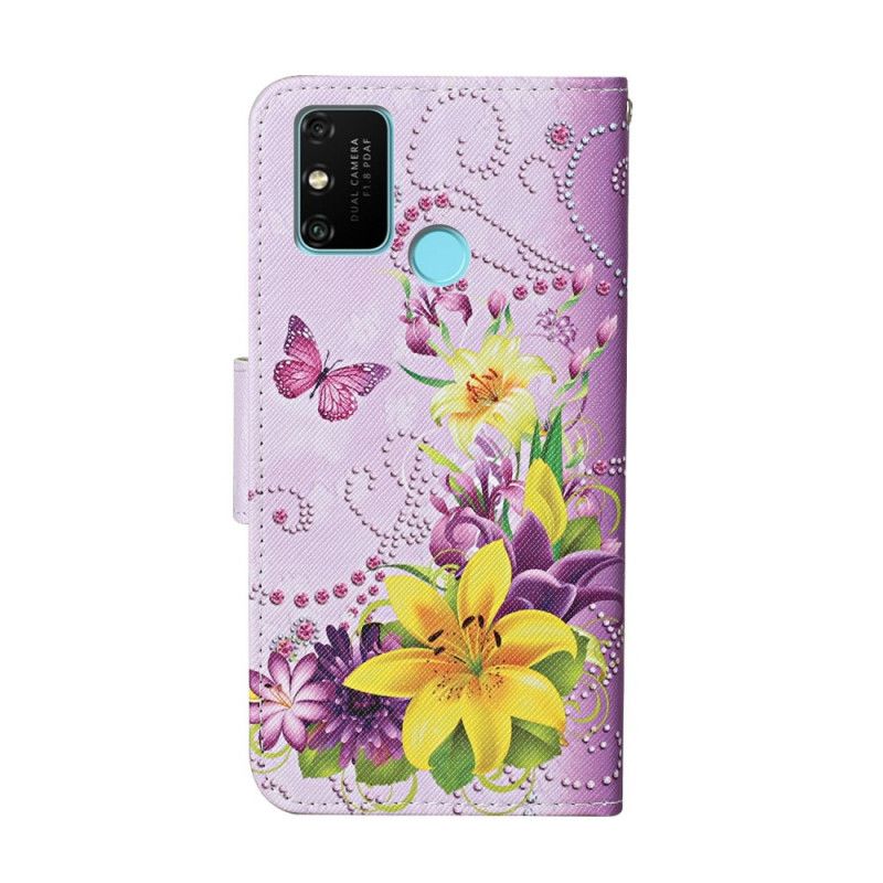 Fodral Honor 9A Fjärilar Och Södra Blommor Med Rem