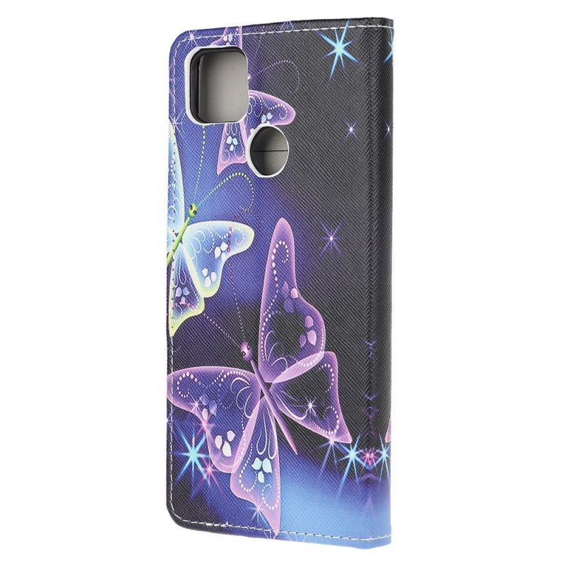 Läderfodral Xiaomi Redmi 9C Mobilskal Neonfjärilar