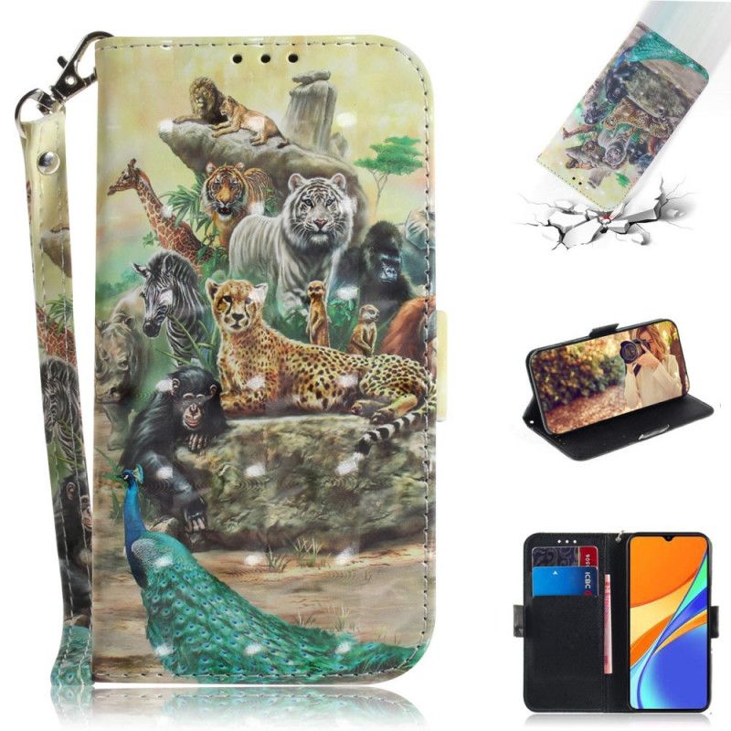 Läderfodral Xiaomi Redmi 9C Mobilskal Thong Safari Djur