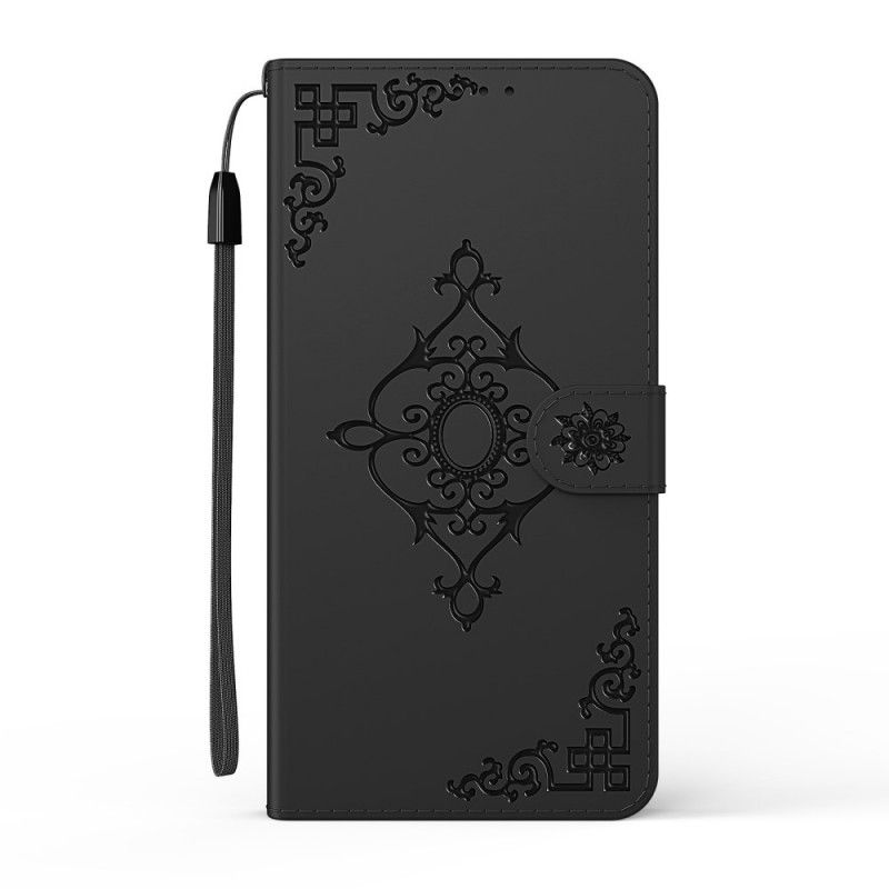 Läderskal Xiaomi Redmi 9C Svart Barockblomma Med Rem