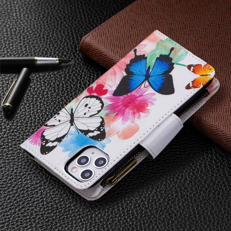Fodral iPhone 11 Pro Max Svart Fjäril Blixtlåsficka