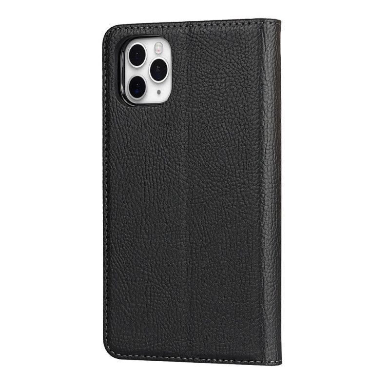 Folio-fodral iPhone 11 Pro Max Svart Avtagbart Skal Av Äkta Lycheläder