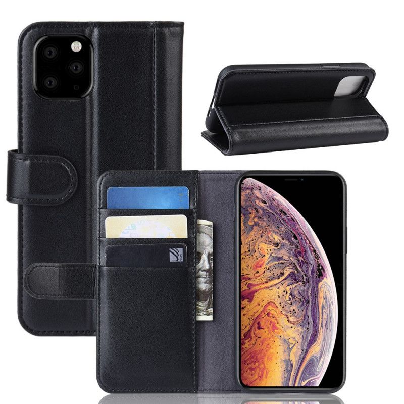 Läderfodral iPhone 11 Pro Max Svart Äkta Läder