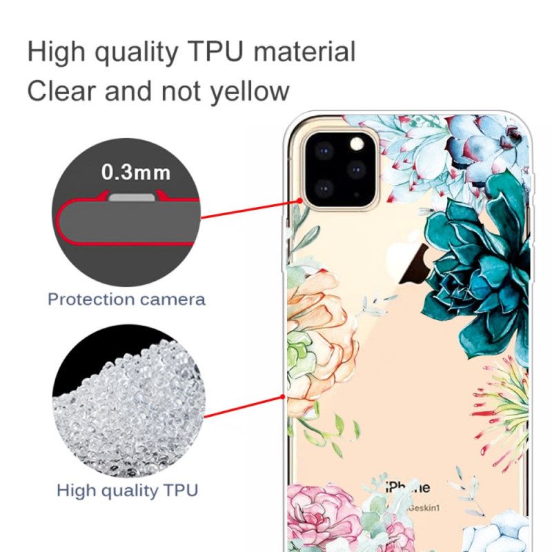 Skal för iPhone 11 Pro Max Genomskinliga Akvarellblommor