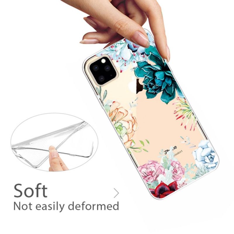 Skal för iPhone 11 Pro Max Genomskinliga Akvarellblommor