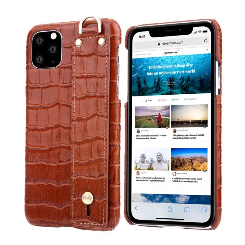 Skal iPhone 11 Pro Max Svart Äkta Krokodilstil Läder Med Rem
