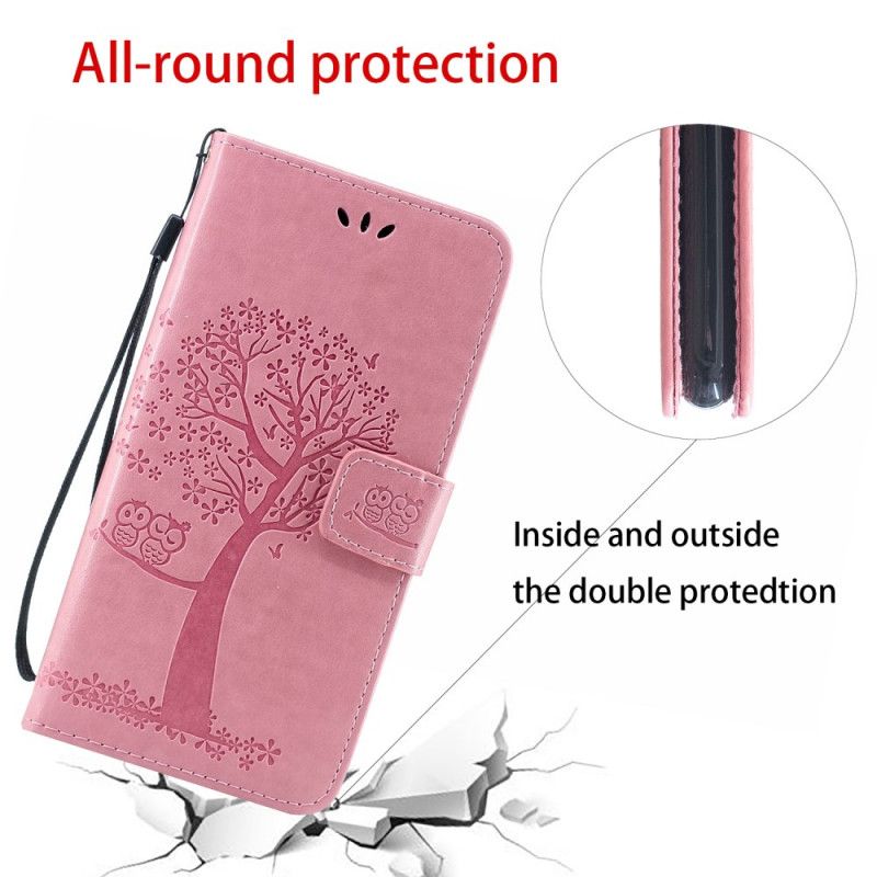 Läderskal Xiaomi Redmi Note 8 Rosa Träd Och Gubbar