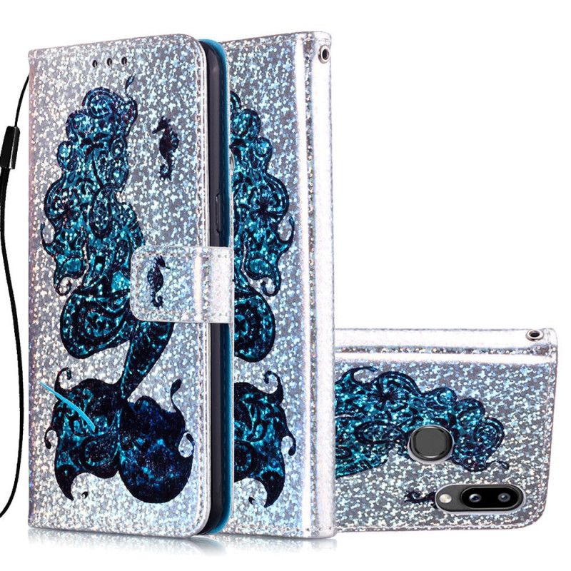 Läderfodral Samsung Galaxy A10s Mobilskal Sjöjungfru På Glitterbakgrund