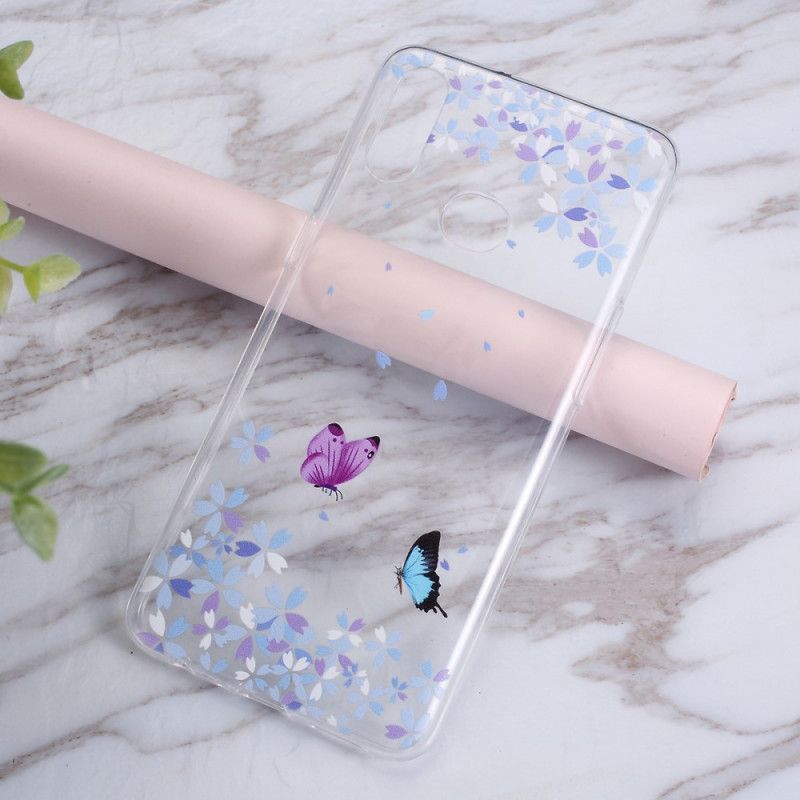 Skal för Samsung Galaxy A10s Genomskinliga Fjärilar Och Blommor