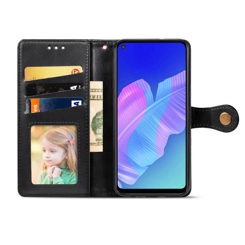 Fodral Huawei P40 Lite E / Y7p Svart Konstläder Och Vintagelås