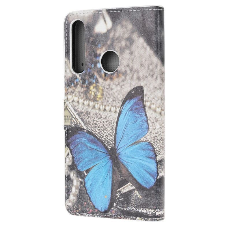 Läderfodral Huawei P40 Lite E / Y7p Mobilskal Blå Fjäril