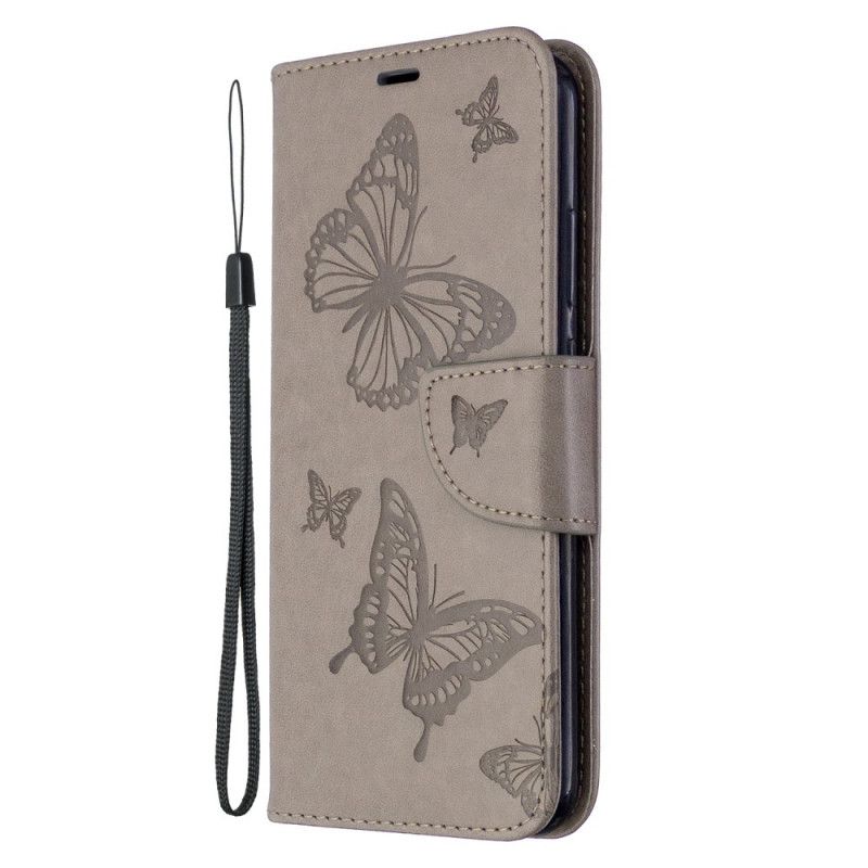 Läderskal Huawei P40 Lite E / Y7p Grå Fjärilar Och Sneda Klaff