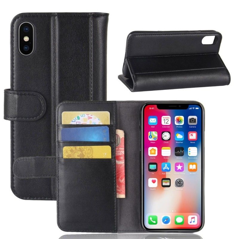 Fodral för iPhone X Svart Delat Läder