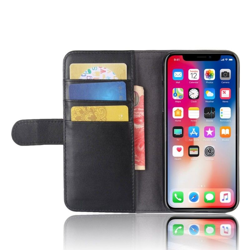 Fodral för iPhone X Svart Delat Läder