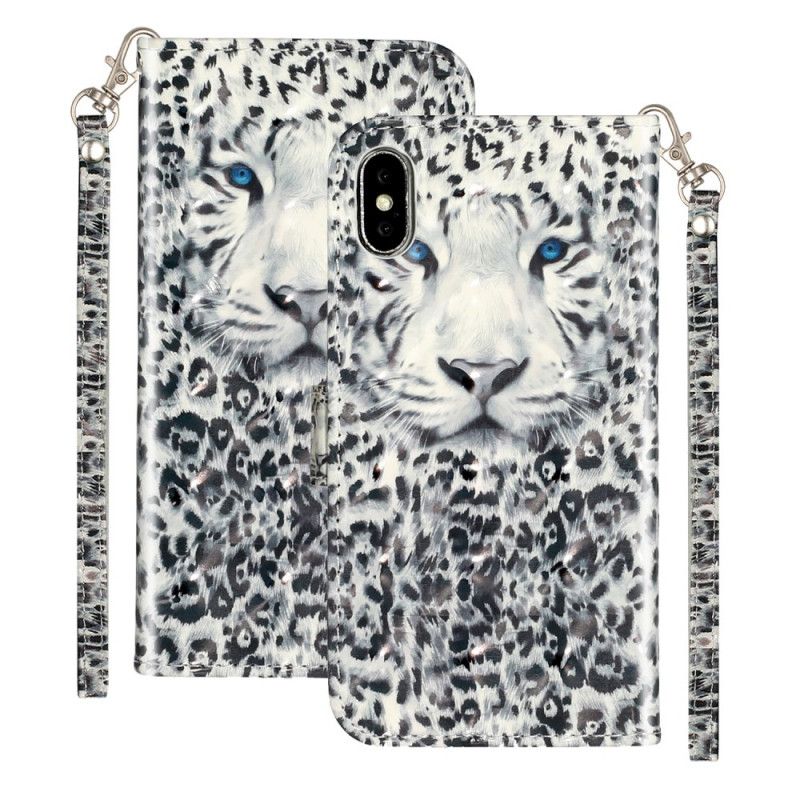 Fodral för iPhone X Svart Tigerlätta Fläckar Med Rem